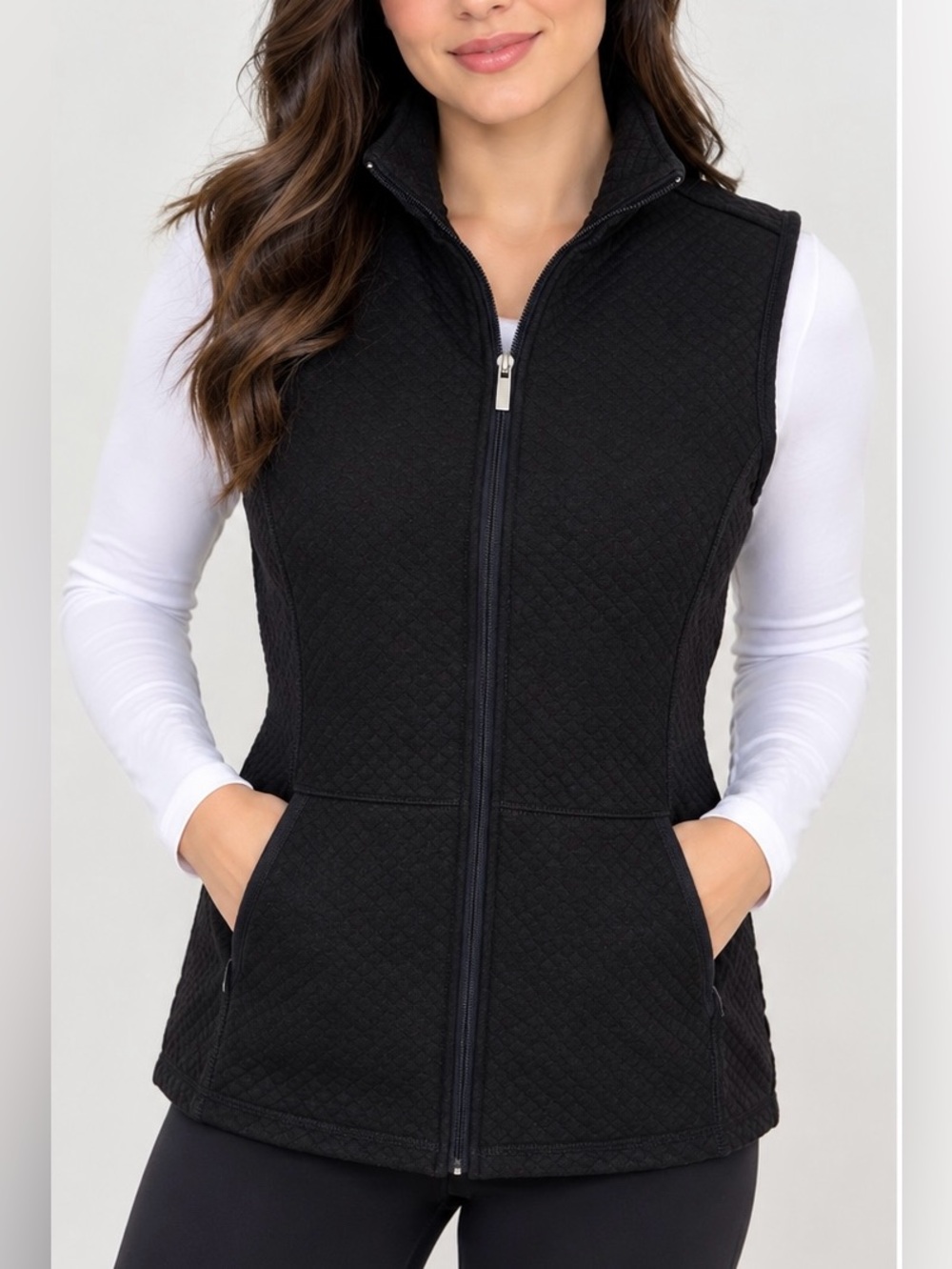 Karen Scott Black Quilted Zip-Front Women's Vest